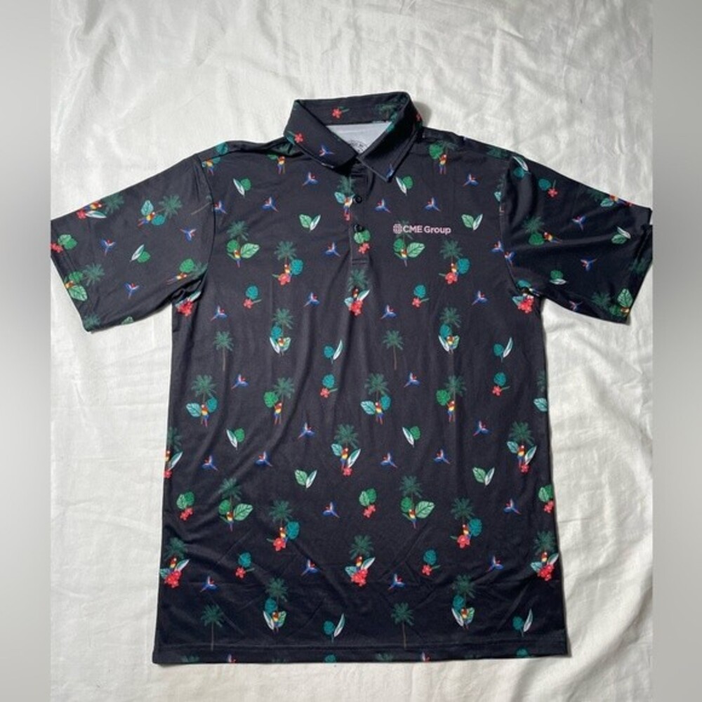 Tropical parrots golf is fun Proud 90 all over design golf polo shirt size L